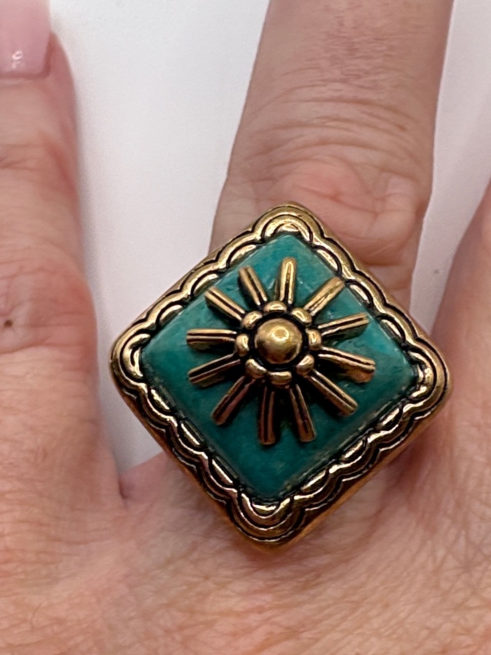 Studio Barse Turquoise and Golden Bronze Sunburst Square Ring 6.75 - Picture 6 of 8